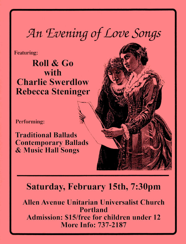 An Evening of Love Songs, February a5, 2025, 7:30 pm, Allen Avenue Unitarian Universalist Church, Portland, Maine